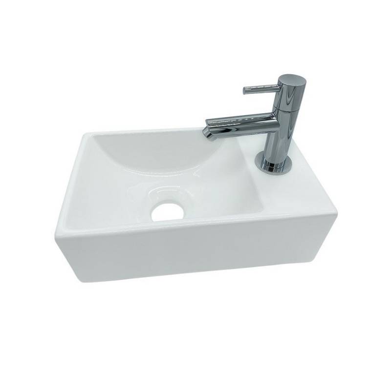Aloni Waschbecken 431-R (einzel, 1-St), Aloni Keramik Design Handwaschbecken Weiß Hahnloch Rechts von Aloni