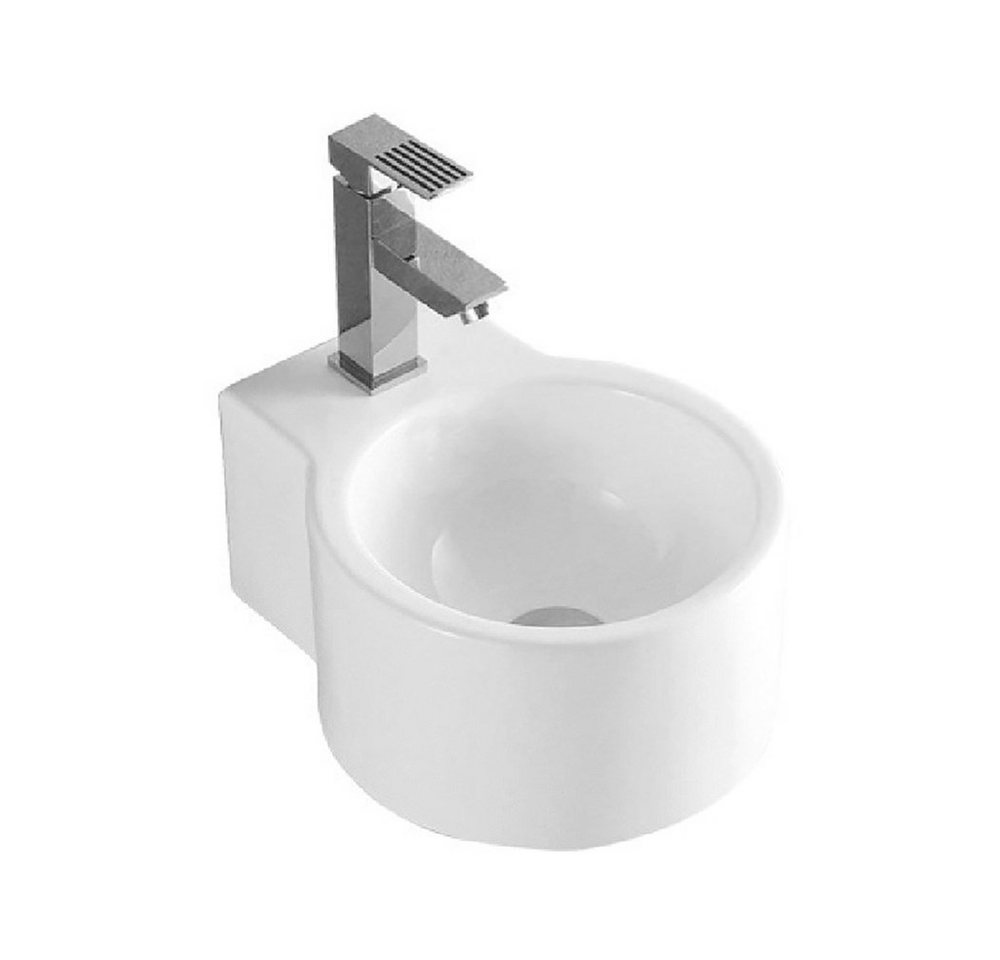 Aloni Waschbecken ES-410 (einzel, 1-St), Aloni Design Handwaschbecken Waschtisch Rund Weiß mit Hahnloch von Aloni