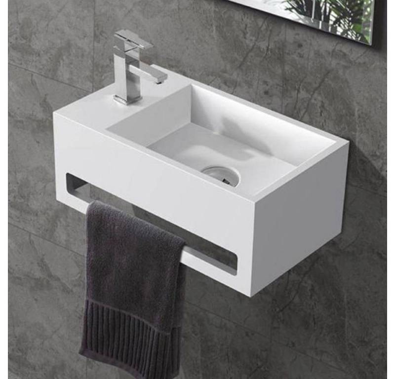 Aloni Waschbecken 425SL (einzel, 1-St), Solid Surface Waschbecken + Handtuchhalterung Hahnloch Links von Aloni