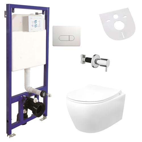 Hänge Wand Dusch WC Taharet/Bidet Funktion + KOMPLETTE SET Toilette Spülrandlos von Aloni