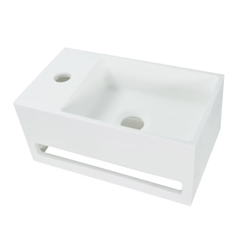 Solid Surface Waschbecken + Handtuchhalterung Hahnloch Links 36x20x16cm von Aloni