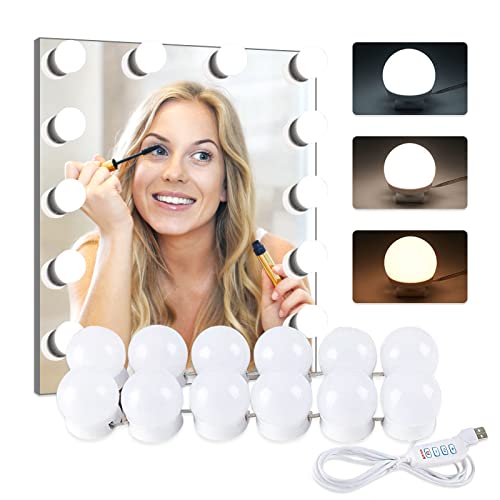 Alopee Led Spiegelleuchte,12 LED Dimmbar Spiegelleuchten Spiegel,Hollywood Stil Schminklicht Dimmbare einstellbare Schminktisch Beleuchtung,3 Farben MakeUp Licht für Kosmetikspiegel,Badzimmer Spiegel von Alopee