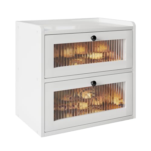 Alpeir Doppelschichtige große Brotbox für Küchentheke, Holz-Eckbrot-Aufbewahrungsbehälter mit Acrylfenster, Weiß von Alpeir