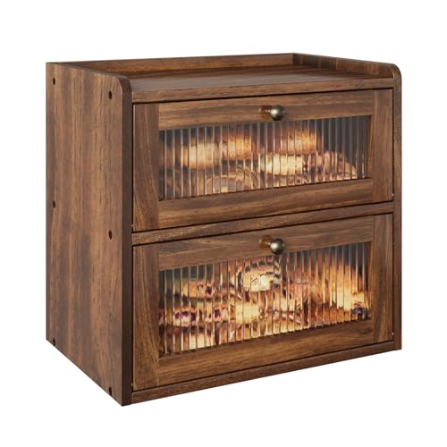 Alpeir Doppelschichtige Große Brotkasten für die Küchenarbeitsplatte, Eckiger Holz Brotbehälter mit Acrylfenster, Retro Braun von Alpeir