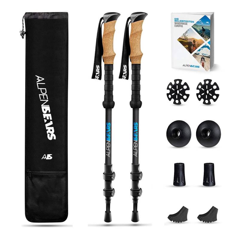 Teleskop Wanderstöcke mit Gummipuffer Set - Carbon von Alpen Bears