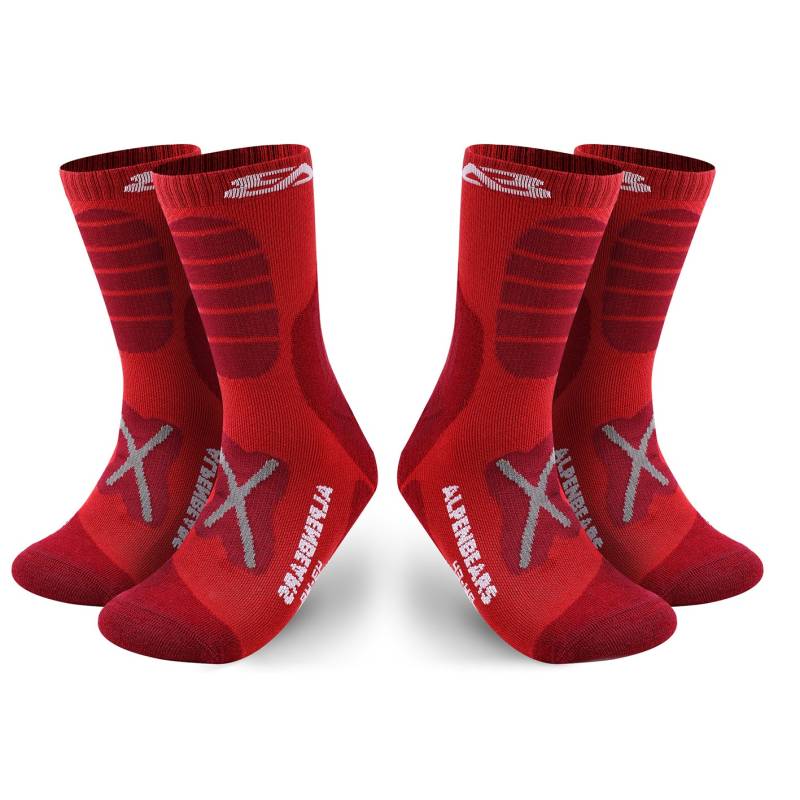 Wandersocken Merino Wolle - 2er-Set - Rot - Größe 43-48 von Alpen Bears