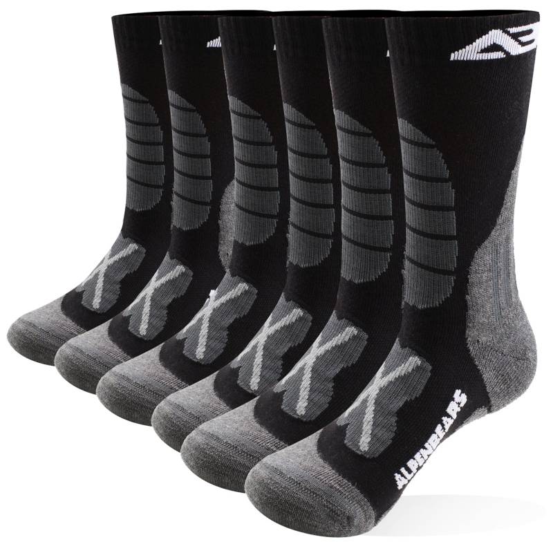 Wandersocken Merino Wolle - 3er-Set - Schwarz - Größe 43-48 von Alpen Bears