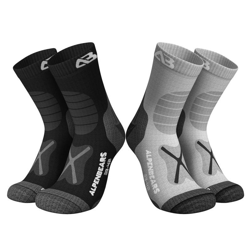 Wandersocken Merinowolle - 2er-Set - Grau-Schwarz - Größe 43-38 von Alpen Bears