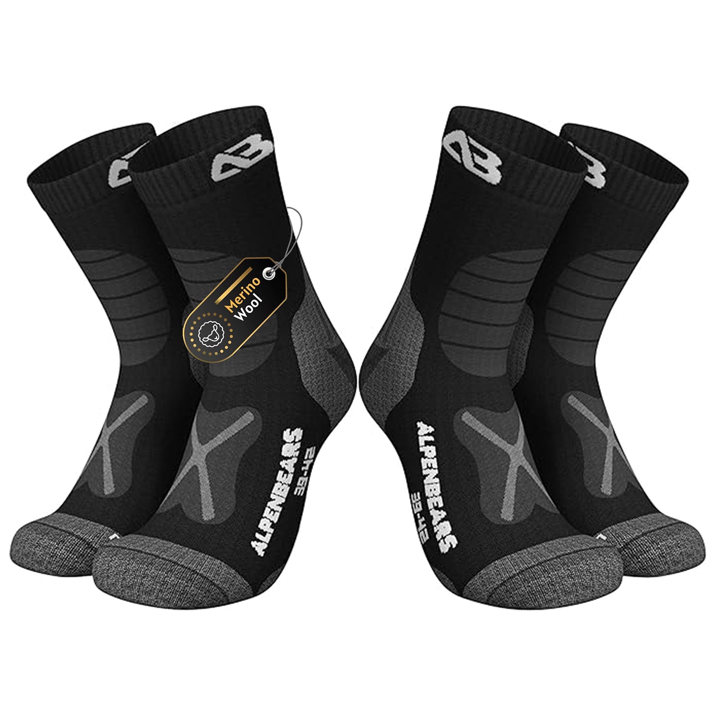 Wandersocken Merinowolle - 2er-Set - Schwarz - Größe 35-38 Wandersocken Merinowolle - 2er-Set - Schwarz - Größe 35-38 von Alpen Bears