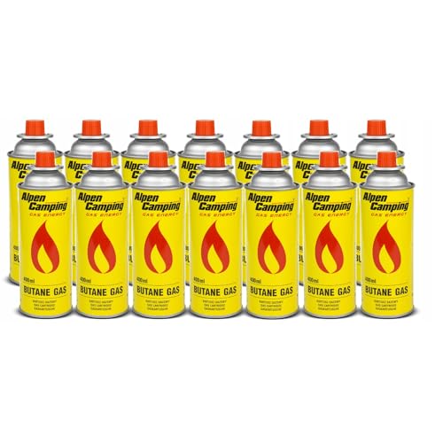 Alpen Camping 14x 400ml Butan Gaskartusche Gasflasche für Gaskocher Campingkocher Bunsenbrenner Lötbrenner EN417 (14 Stück) von Alpen Camping