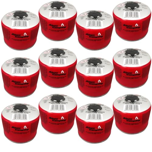 Alpen Camping 230 g Propan‑Butan Gaskartusche EN 417 7/16″ Gewinde Outdoor Campingkocher Wanderkocher Survival Expedition – zuverlässig –10 °C bis +40 °C – Zertifiziert PI 0656/PI 0437 (12 Stück) von Alpen Camping