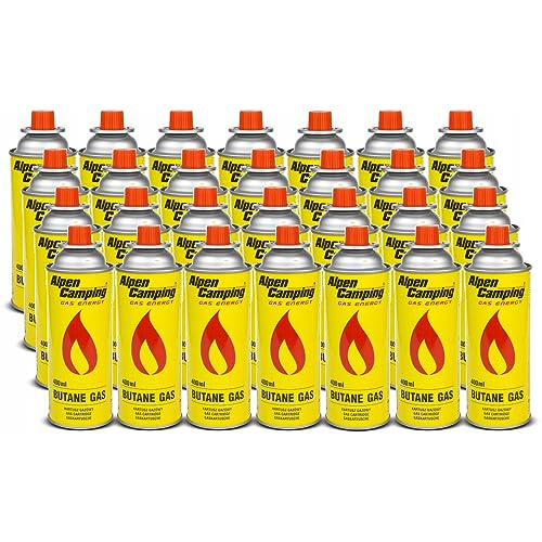 Alpen Camping Butan 28x 400ml Gaskartusche Gasflasche für Gaskocher Campingkocher Bunsenbrenner Lötbrenner 400ml EN417 (28) von Alpen Camping