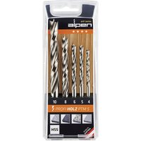 Alpen - 600114100 Holz-Spiralbohrer-Set 5teilig 4 mm, 5 mm, 6 mm, 8 mm, 10 mm Zylinderschaft 1 Set von Alpen