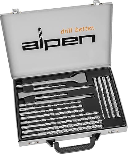 ALPEN Bohrer-Kassetten Set SDS+FORCE X KIT 16 Meißel (16-tlg., mit 4 Vollhartmetall-Schneiden, mit Dübellängenindikator, Hochleistungsbohrer, Bohrsortiment) 0000500216100 von Alpen