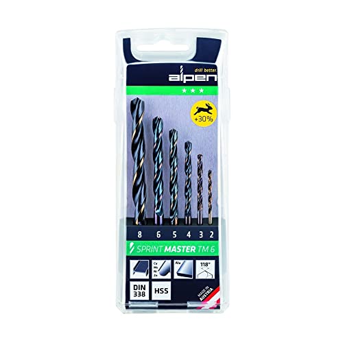 Alpen 8111221, Sprint Master TM 6, Spiralbohrersatz 2 - 8mm , 6-teilig , HSS-G , flexibel , für Stahl, NE-Metalle, Alu von Alpen