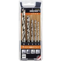 Alpen 600114100 Holz-Spiralbohrer-Set 5teilig 4 mm, 5 mm, 6 mm, 8 mm, 10mm Zylinderschaft 1 Set von Alpen