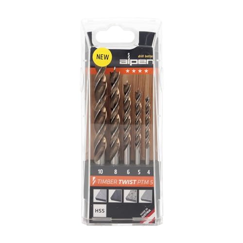 Alpen Maykestag Timber Twist Bohrerset (Holzbohrer, Bohrkassette, HSS Bohrer, Holzspiralbohrer, 5-teilig, PTM 5, Ø4, 5, 6, 8 und 10 mm) 67100005100 von Alpen