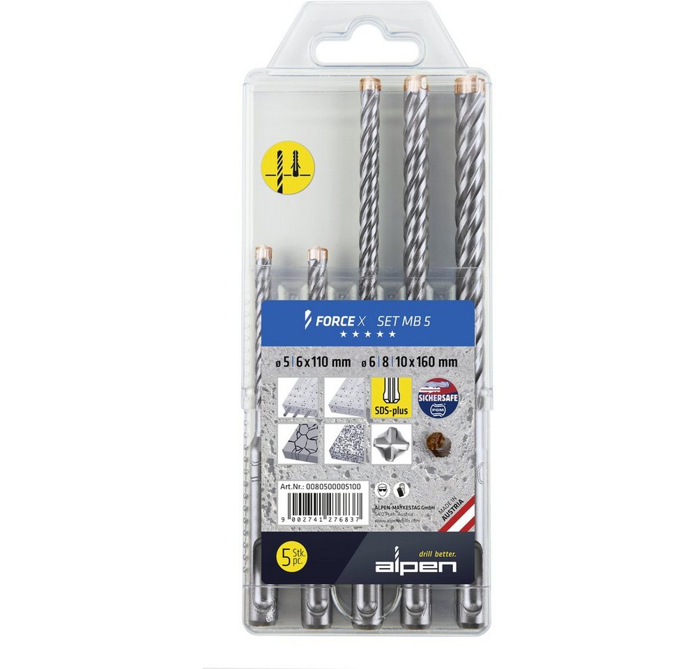 Alpen Spiralbohrer Alpen DS+ FORCE X MB 5 0080500005100 Beton-Spiralbohrer-Set 5teilig Alpen Spiralbohrer Alpen DS+ FORCE X MB 5 0080500005100 Beton-Spiralbohrer-Set 5teilig von Alpen
