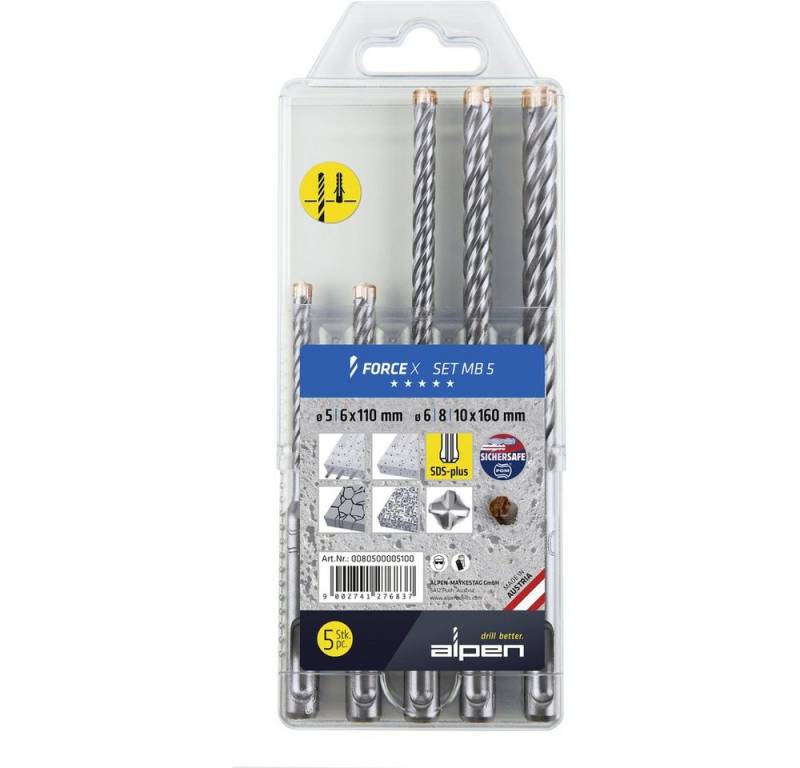 Alpen Spiralbohrer Alpen DS+ FORCE X MB 5 0080500005100 Beton-Spiralbohrer-Set 5teilig von Alpen