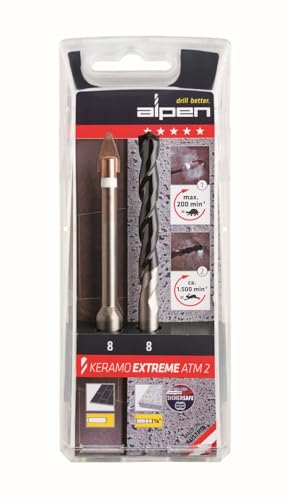 ALPEN Feinsteinzeug-Fliesenbohrer Keramo Extreme 2-teilig (Größe 8 mm, Bohrer für Glas / Porzellan, Steinbohrer) 300082100 von MM Spezial