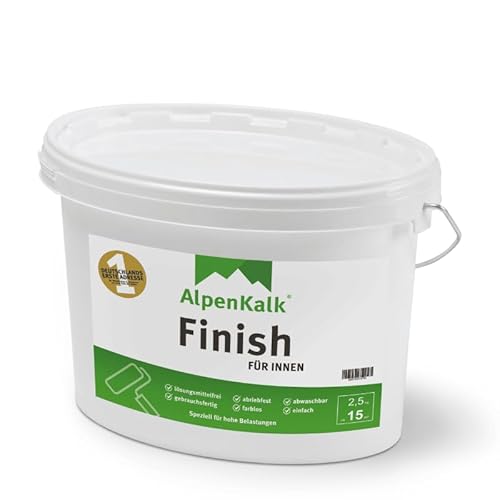 AlpenKalk® Finish | Farbloser Schutzüberzug für Kalkfarbe & Rollputz | Kratzfest, Stoßfest & Fettabweisend | Ideal für hochbeanspruchte Bereiche | 2,5kg von AlpenKalk