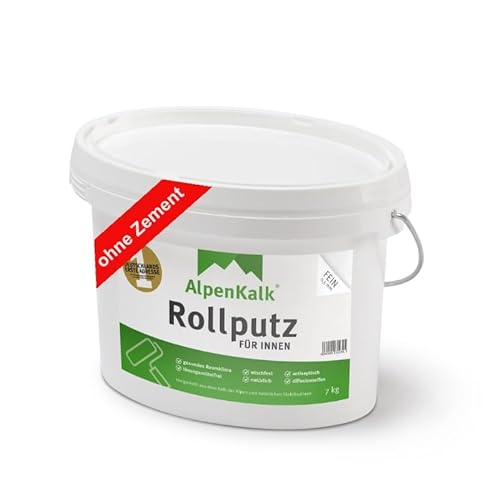 AlpenKalk® Rollputz Fein | 0,5mm Körnung | Ideal für Heimwerker | Atmungsaktiv & Luftreinigend | UMWELTFREUNDLICH | 7 kg für ca. 20 m² von AlpenKalk