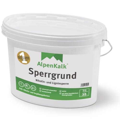 AlpenKalk® Sperr- und Isoliergrund | Weißpigmentierter Grundierungsschutz | Flecken Isolierung | Ideale Vorbereitung für Wände | 7.5 kg für ca. 35 m² von AlpenKalk