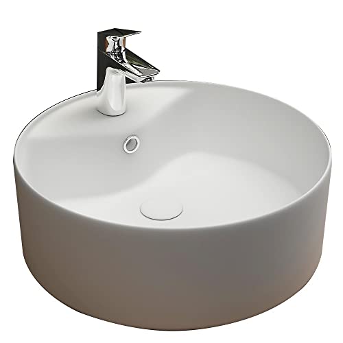 Alpenberger Aufsatz Handwaschbecken | Keramik Design Waschschale | Waschbecken Gäste WC | Waschbecken Rund 40 cm mit Nano & Überlauf | Weisses Waschbecken mit Hahnloch für EIN Modernes Bad von Alpenberger Germany