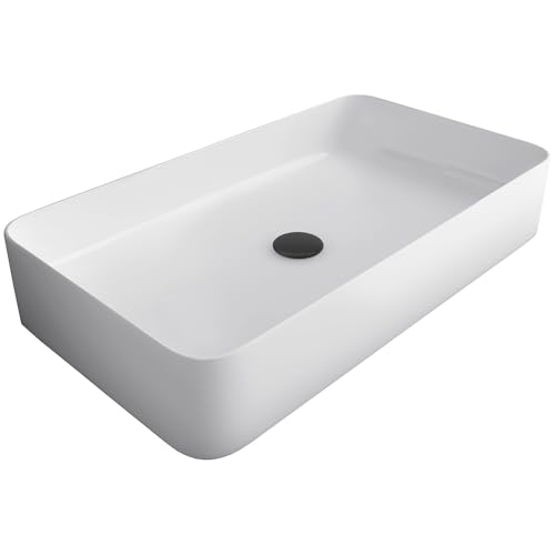 Alpenberger Aufsatzwaschbecken 60 cm Breit mit Nano Beschichtet | Sauberes Keramik Waschbecken Eckig | Waschtisch ohne Hahnloch für Bad & Gäste-WC | Design Aufsatz-Waschschale Modern ohne Überlauf von Alpenberger Germany
