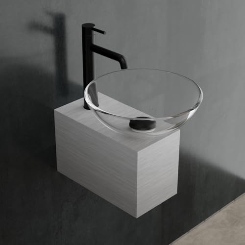 Alpenberger Aufsatzwaschbecken Glas Waschschüssel auf Edelstahlkasten | Mini Waschbecken Rund für Kleine Bäder & Gäste-WC | Waschtisch Klein Waschschale 38 cm Waschplatz | Sink Handwaschbecken von Alpenberger Germany