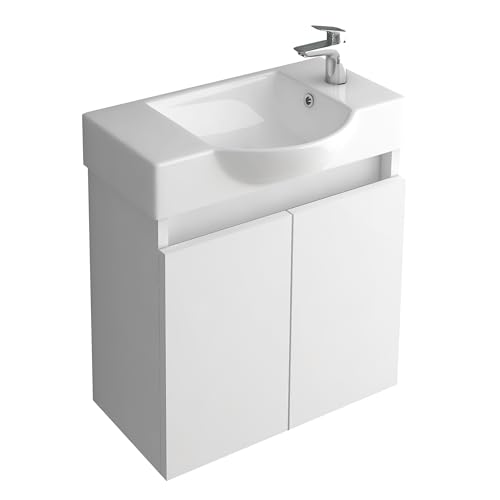 Alpenberger Waschtisch mit Unterschrank 55 cm Breit | Waschbecken mit Unterschrank Bad Möbel Modern Set | Kleines Waschbecken Gäste WC Möbel | Waschbeckenunterschrank Weiß Badezimmermöbel von Alpenberger Germany