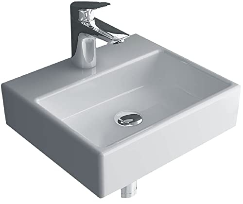 Alpenberger Bad Waschtisch Mini | Keramik Gäste Lavabo Klein | Designer WC Waschbecken Eckig | Handwaschbecken Wandmontage Oder Aufsatzwaschbecken | Keramik Miniwaschbecken Weiß von Alpenberger Germany