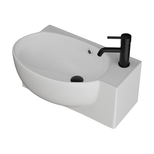 Alpenberger Badezimmer Waschbecken mit Überlauf | Waschschale Oval | Waschtisch Wandhängend | Handwaschbecken Weiß mit Hahnloch | Lavabo Waschbecken mit Lotuseffekt fürs Bad | Gäste von Alpenberger Germany