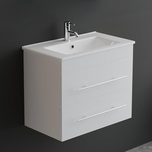 Alpenberger Badmöbel Set mit Waschbecken | Badschrank mit 2 Schubladen | Hängeschrank Bad | Waschtisch mit Unterschrank | Badezimmer Möbel | Waschbeckenunterschrank 60 cm - Weiß von Alpenberger Germany