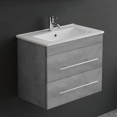 Alpenberger Badmöbel Set mit Waschbecken | Badschrank mit 2 Schubladen | Hängeschrank Bad | Waschtisch mit Unterschrank | Badezimmer Möbel | Waschbeckenunterschrank Grau - 60 cm Alpenberger Badmöbel Set mit Waschbecken | Badschrank mit 2 Schubladen | Hängeschrank Bad | Waschtisch mit Unterschrank | Badezimmer Möbel | Waschbeckenunterschrank Grau - 60 cm von Alpenberger Germany