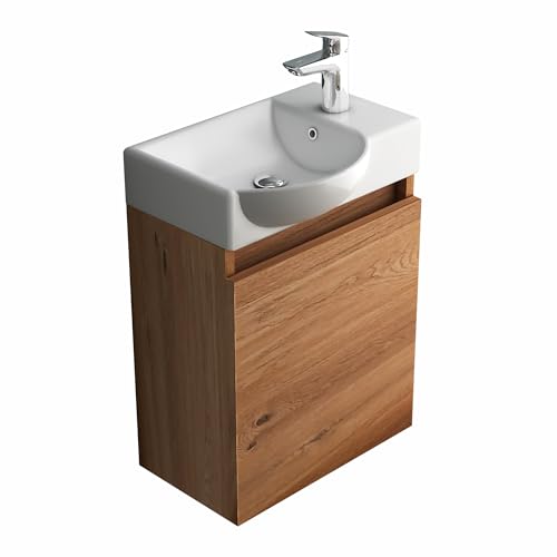 Alpenberger Waschbecken mit Unterschrank 45 cm Breit | Waschbeckenunterschrank Klein Gäste WC & Bad Vormontiert | Waschtisch Set Badmöbel | MDF Holz Bambus-Optik von Alpenberger Germany