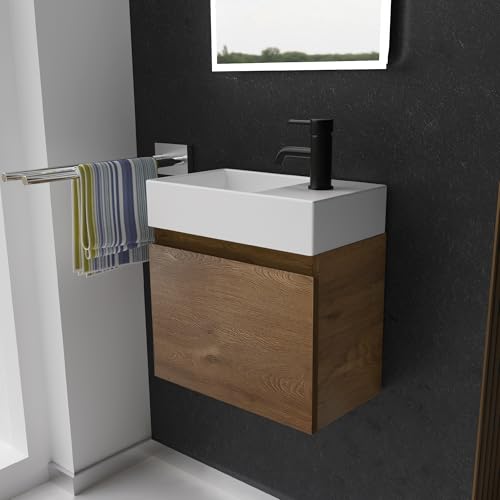 Alpenberger Gäste WC Waschbecken mit Unterschrank 45 cm Breit | Waschtisch Set Klein | Aufsatzwaschbecken Waschtischunterschrank Hängend | Möbel Hängeschrank | Waschbeckenunterschrank Eiche Alpenberger Gäste WC Waschbecken mit Unterschrank 45 cm Breit | Waschtisch Set Klein | Aufsatzwaschbecken Waschtischunterschrank Hängend | Möbel Hängeschrank | Waschbeckenunterschrank Eiche von Alpenberger Germany