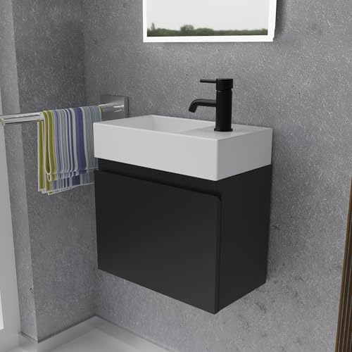 Alpenberger Gäste WC Waschbecken mit Unterschrank 45 cm Breit | Waschtisch Set Klein | Aufsatzwaschbecken Waschtischunterschrank Hängend | Möbel Hängeschrank | Waschbeckenunterschrank Schwarz Alpenberger Gäste WC Waschbecken mit Unterschrank 45 cm Breit | Waschtisch Set Klein | Aufsatzwaschbecken Waschtischunterschrank Hängend | Möbel Hängeschrank | Waschbeckenunterschrank Schwarz von Alpenberger Germany