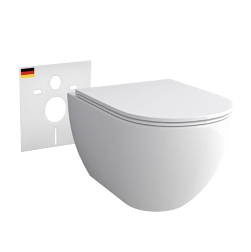 Alpenberger Moderne Toiletten | Kloschüssel mit Nano | Hänge WC Set mit Toilettendeckel D Form | Spülrandloses WC | Klo für Gäste WC und Badezimmer | Passend Geberit (6200 S) von Alpenberger Germany