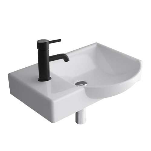 Alpenberger Waschbecken Bad Waschtisch 45 cm Breit Eckig Oval | Handwaschbecken Kleines Waschbecken Gäste WC & Badezimmer Waschplätze | Hängewaschbecken Wandmontage | Gästewaschbecken mit Hahnloch von Alpenberger Germany