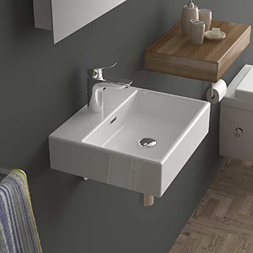 Alpenberger Handwaschbecken 43 cm für Bad & Gäste-WC | Design Waschbecken Eckig | Wandmontage oder Aufsatzwaschtisch | Eckiges Keramikwaschbecken | Lavabo Becken Weiß - Aufsatzwaschbecken von Alpenberger Germany