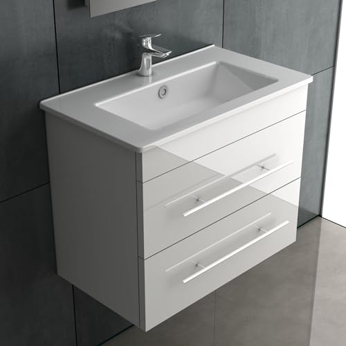 Alpenberger Waschbecken Badezimmer Waschtisch mit Unterschrank 60 cm Breit Hängend | Gäste WC Waschbecken mit Unterschrank Bad Möbel Modern Set | Kleiner Waschbeckenunterschrank Weiß von Alpenberger Germany