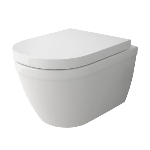 Alpenberger Wand WC Spülrandlos Toilette | Keramik Hänge WC Toilettendeckel mit Absenkautomatik | Nano Beschichtung Gäste WC Toilettenschüssel | Kloschüssel Passend Geberit von Alpenberger Germany