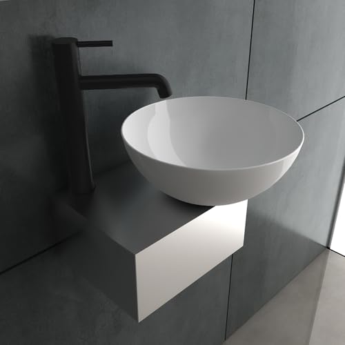 Alpenberger Mini Waschbecken ohne Hahnloch | Bathroom Sink Waschtisch | Waschschale Handwaschbecken Weiß | Hängewaschbecken mit Keramikversiegelung | Aufsatzwaschbecken Rund für Bad & Gäste-WC von Alpenberger Germany
