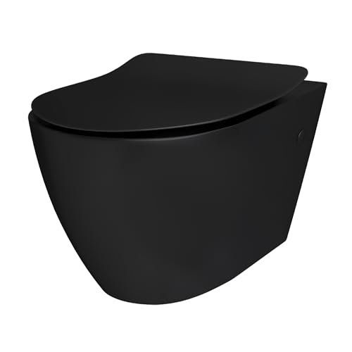 Alpenberger Hänge WC Spülrandlos in Schwarz Matt | Gäste WC Kloschüssel & Toilettendeckel mit Absenkautomatik | Keramik Toilette mit Nano Beschichtung | Wand WC Set Passend zu Geberit (Insara 9025) von Alpenberger Germany