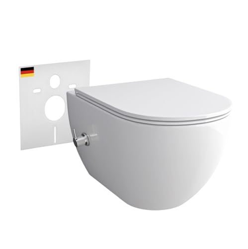 Alpenberger Bidet WC | Dusch WC Set | Hänge WC ohne Spülrand | Toilettendeckel mit Absenkautomatik | Toilette mit Schallschutz & Podusche | Kloschüssel mit Armatur | Passend Geberit von Alpenberger Germany