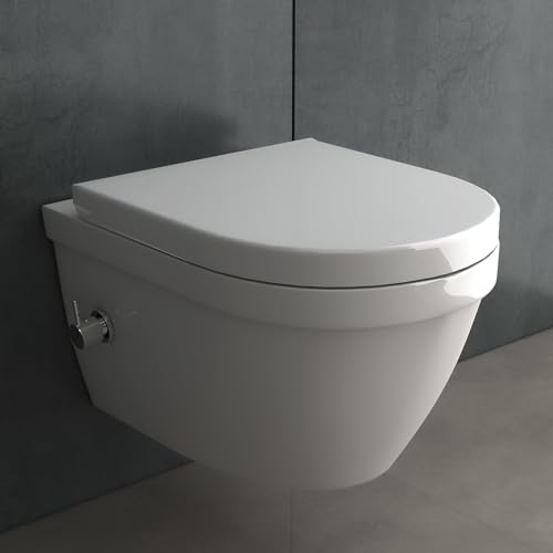 Alpenberger Spülrandloses WC mit Bidet Funktion | Dusch WC | Kloschüssel mit Armatur und Taharet Muslugu | Toilettendeckel mit Absenkautomatik | Hänge WC Toilette Passend Geberit (8250 U) von Alpenberger Germany