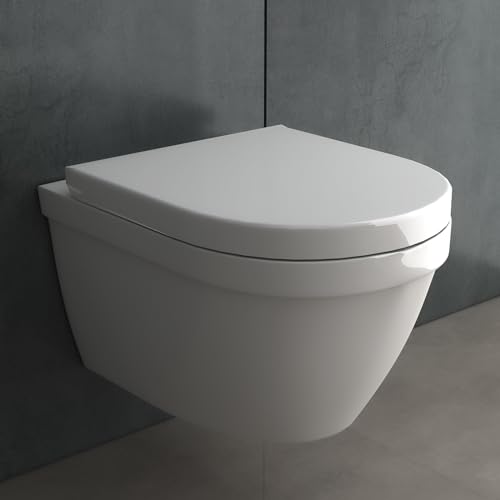 Alpenberger Spülrandloses WC mit Bidet Funktion | Dusch WC | WC Sitz mit Absenkautomatik | Toilettendeckel D Form | Hänge WC mit Intimdusche | Taharet WC Passend Geberit (8201 U) von Alpenberger Germany