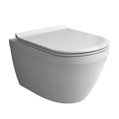 Alpenberger Hänge WC Spülrandlos | Kloschüssel mit Nano Beschichtung | Wand WC Set mit WC Sitz mit Absenkautomatik Softclose | Toilette für Gäste WC und Badezimmer | Passend Geberit (8200 S-Cera) von Alpenberger Germany