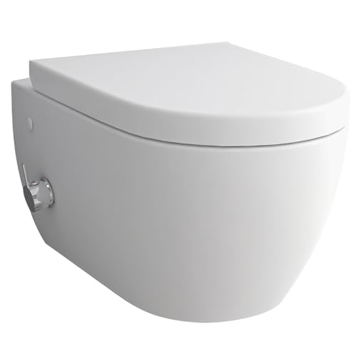 Alpenberger Toilette | WC mit Bidet Funktion | Hänge WC Spülrandlos | WC Sitz mit Absenkautomatik | Taharet WC | Dusch WC Set für Intimdusche | Klo mit Armatur | Wand WC Passend Geberit (7150 U) von Alpenberger Germany